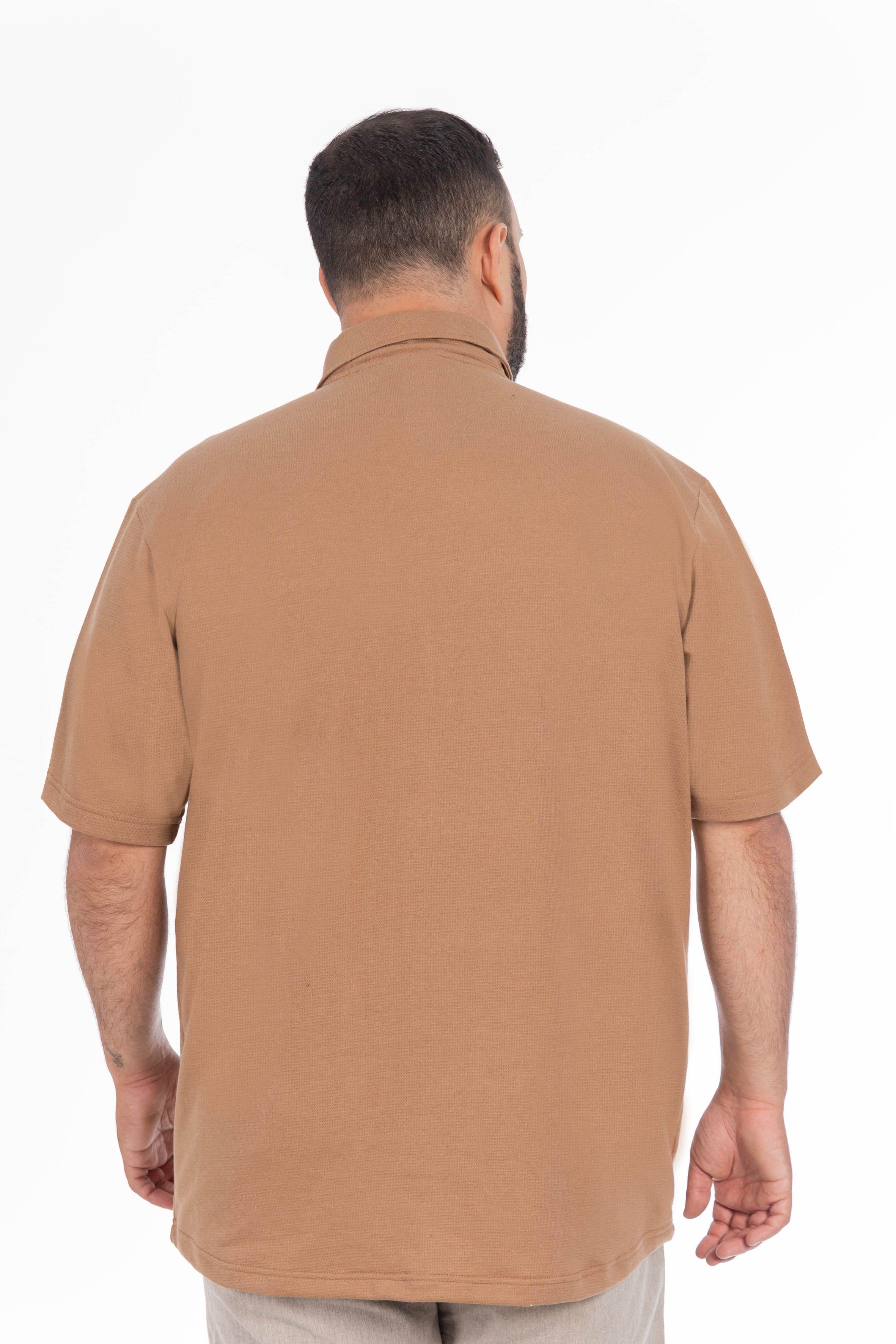 Plus Camisa Camisa Textura Mont Café-3