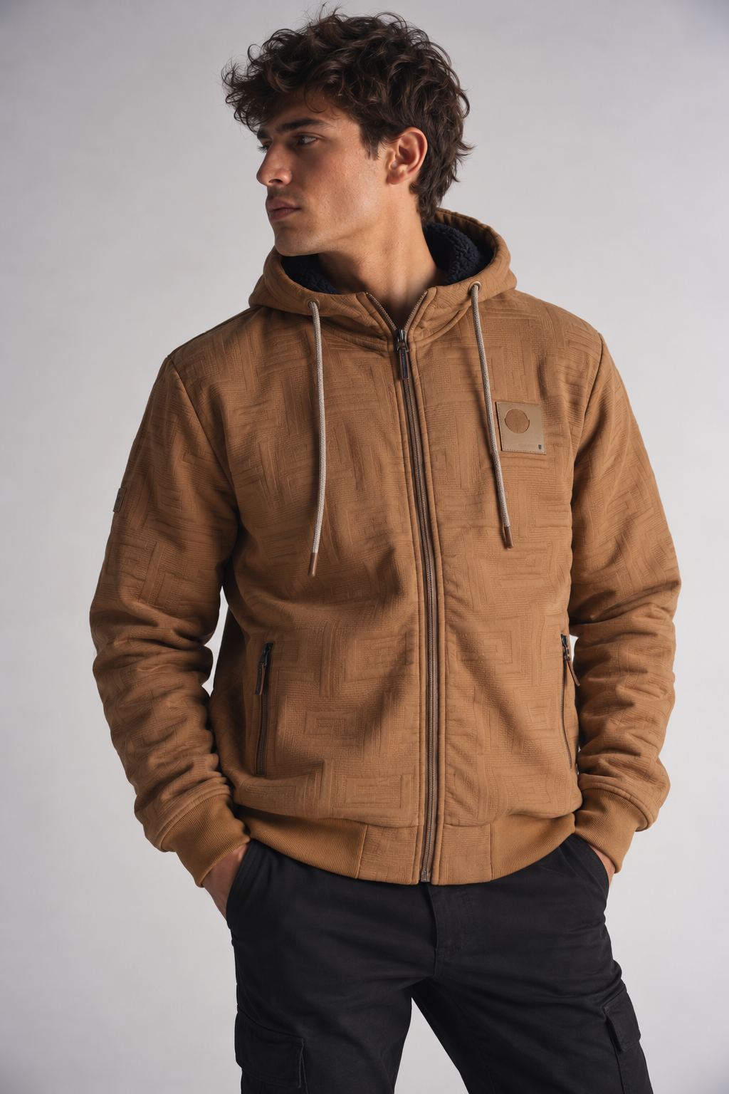 Poleron Full Zipper Jacquard Sherpa Astro Cafe Gangster-0