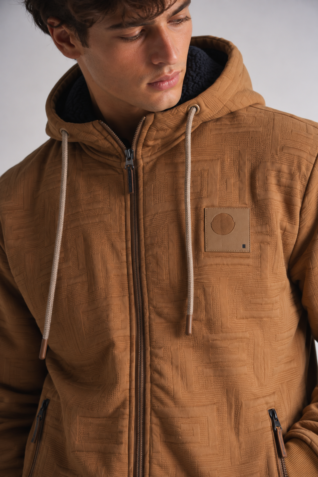 Poleron Full Zipper Jacquard Sherpa Astro Cafe Gangster-2