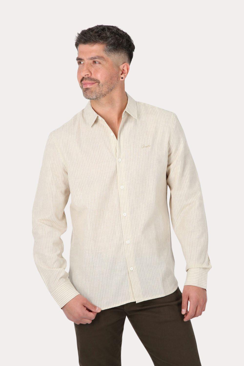 Camisa ML Fake Linho Tucuma Beige Gangster-0