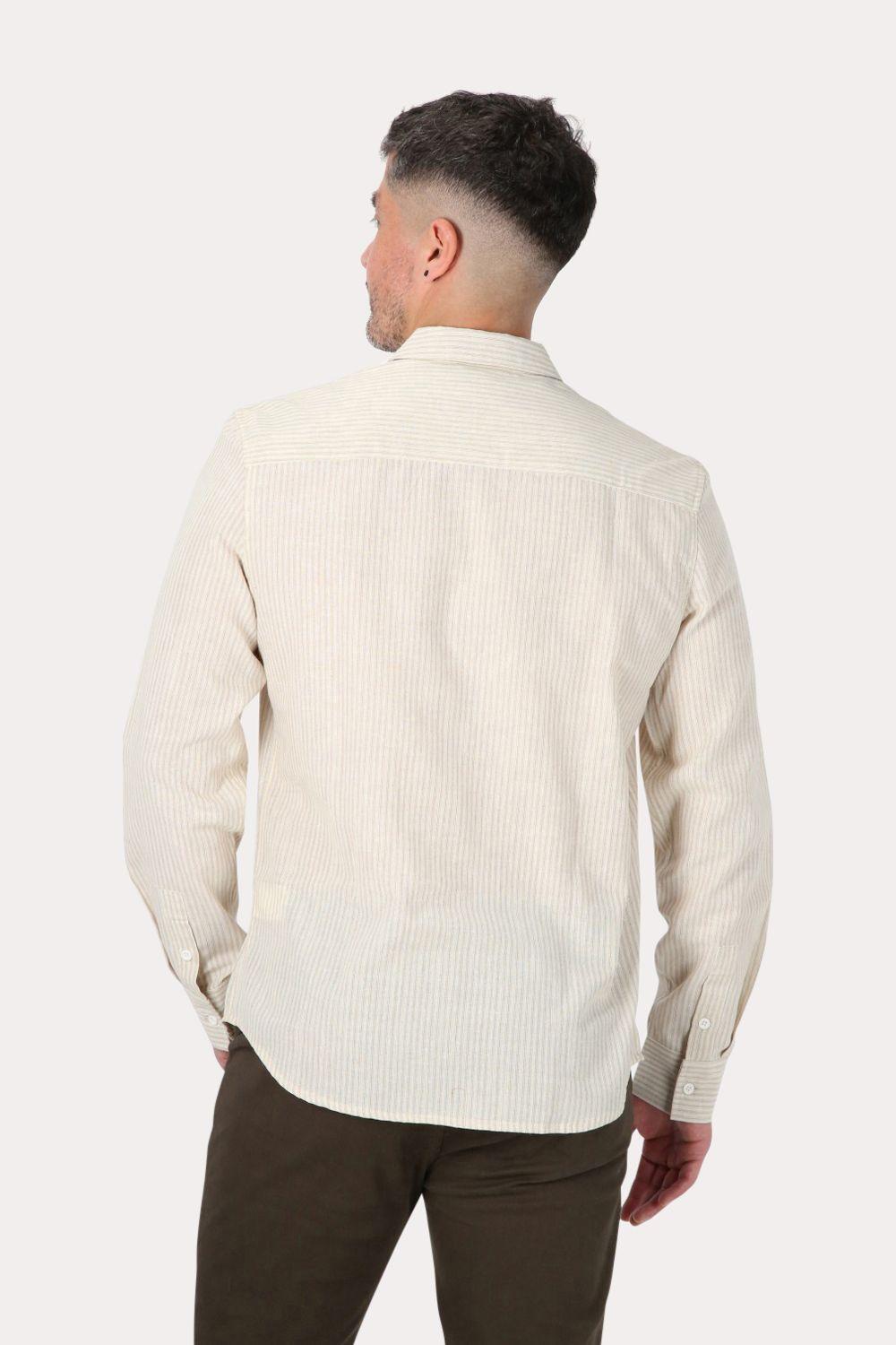 Camisa ML Fake Linho Tucuma Beige Gangster-1