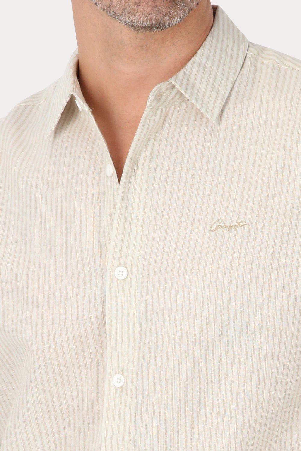 Camisa ML Fake Linho Tucuma Beige Gangster-2