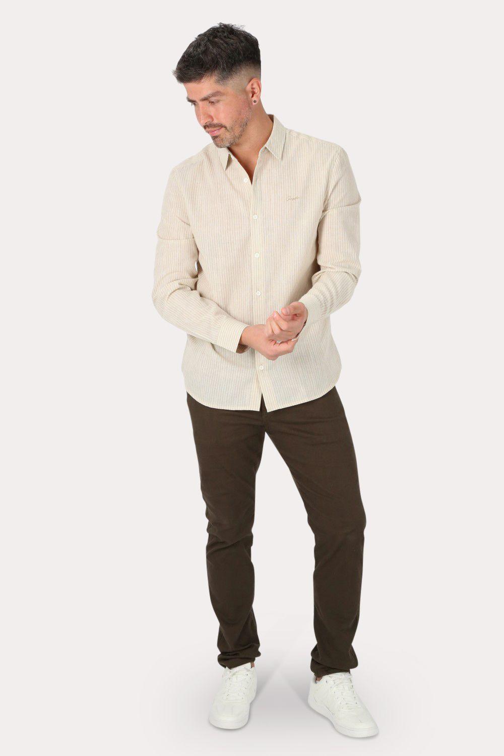 Camisa ML Fake Linho Tucuma Beige Gangster-3
