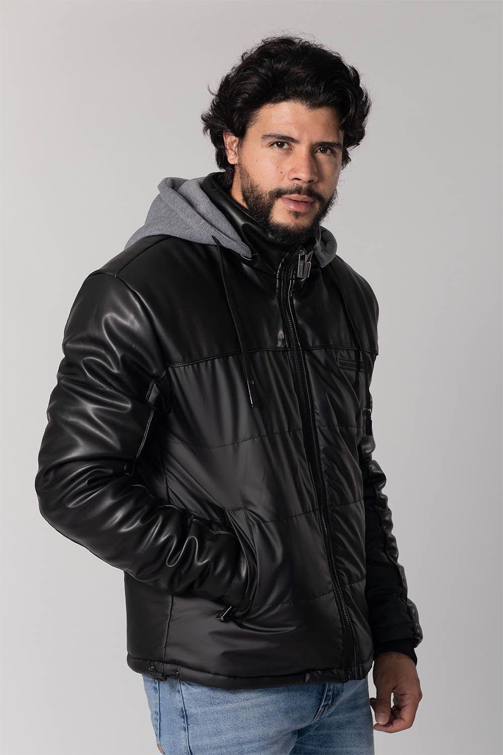 Chaqueta PU Bomber Negro Gangster-3