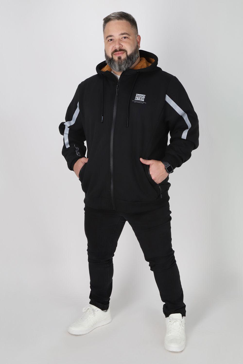 Plus Polerón Full Zipper Sherpa Eternal Negro Gangster-3