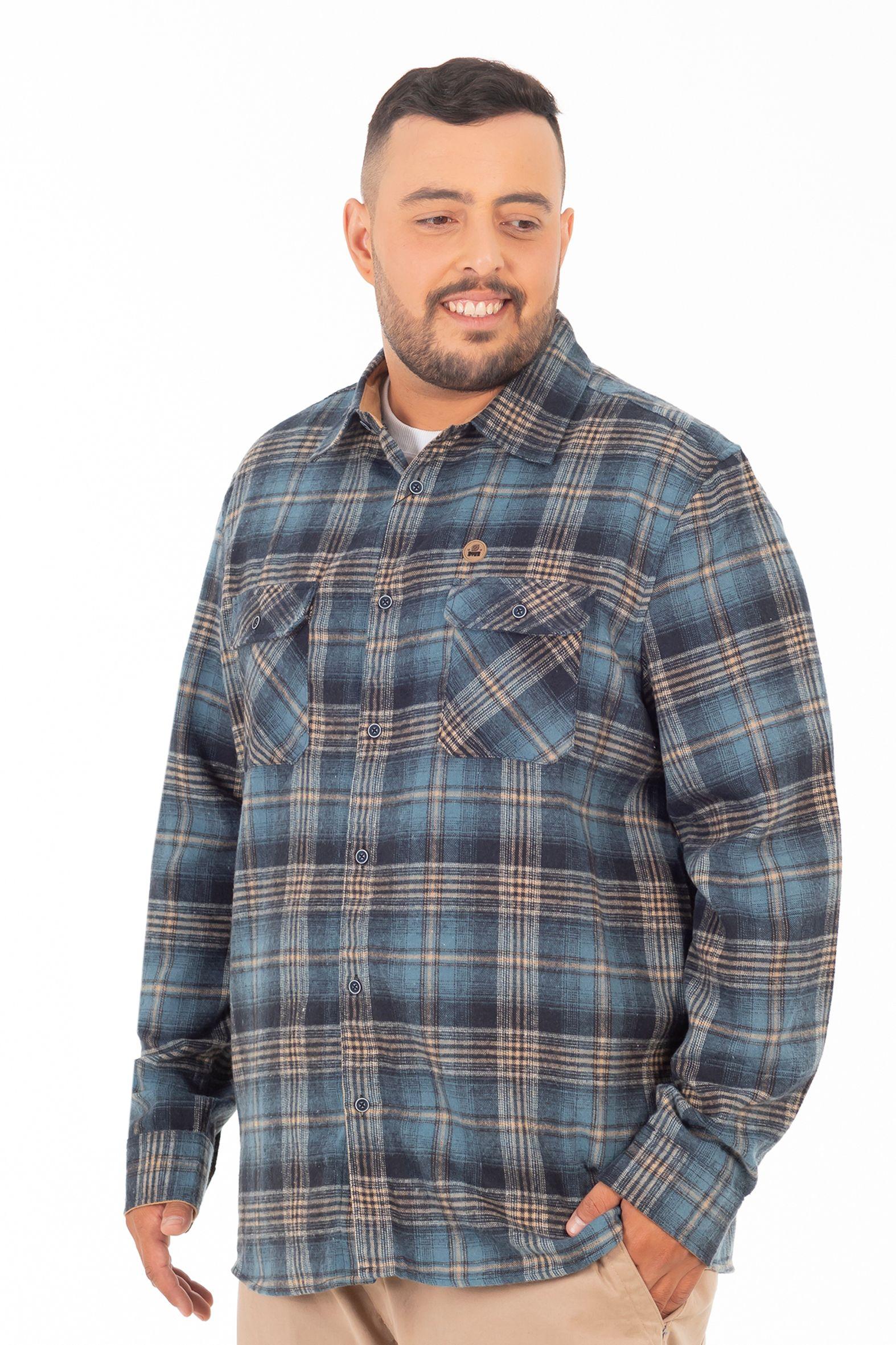 Plus Camisa Ml Franela Northwood Azul Marino Gangster-2