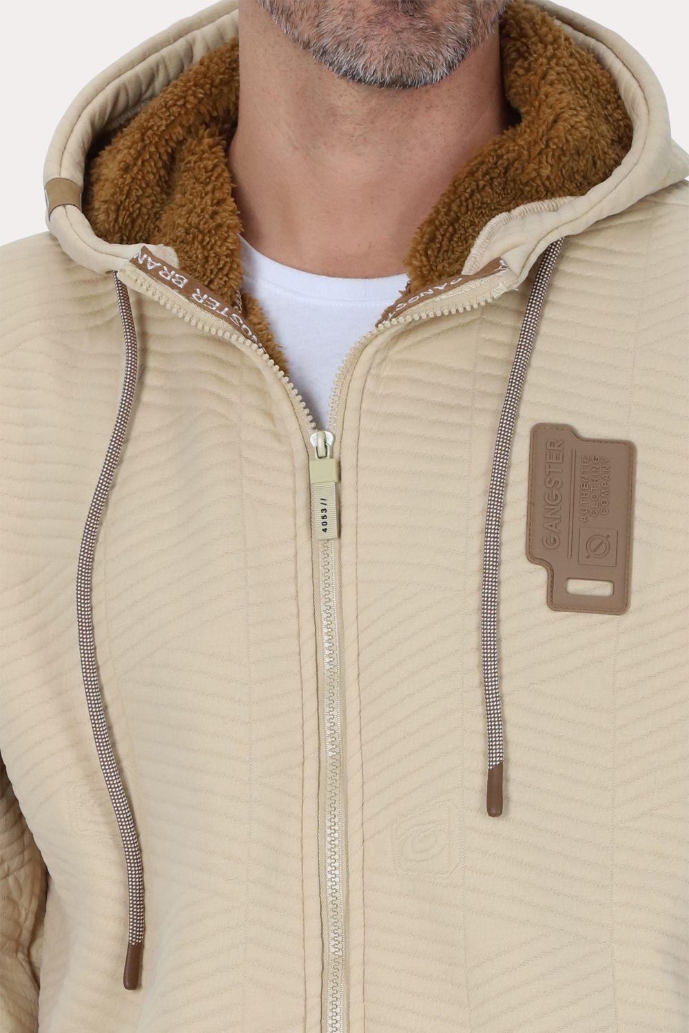 Poleron Full Zipper Jacquard Sherpa Nebula Beige Gangster-3