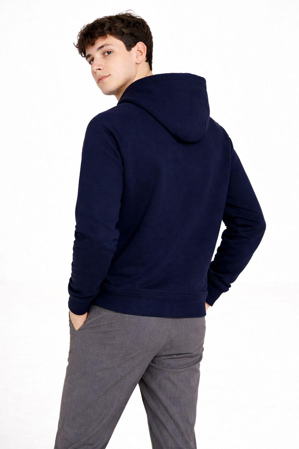 Polerón Hoodie Fleece Base Azul Marino-1