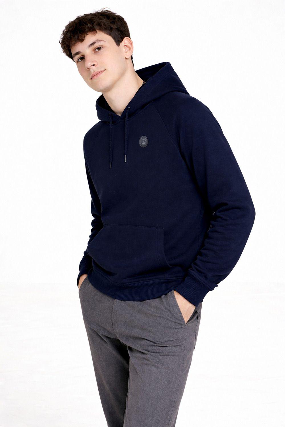 Polerón Hoodie Fleece Base Azul Marino-2