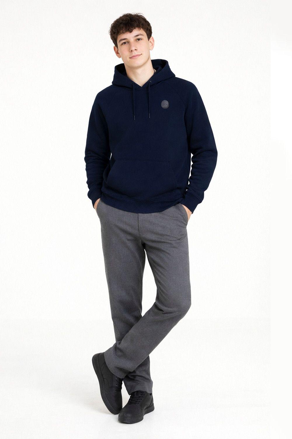 Polerón Hoodie Fleece Base Azul Marino-4