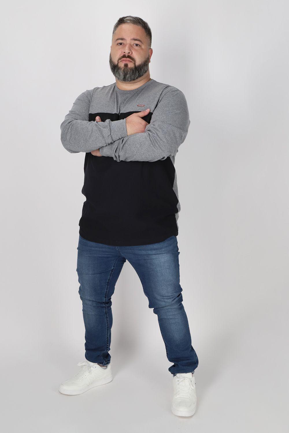 Plus Polera Manga Larga Bond Gris Gangster-3