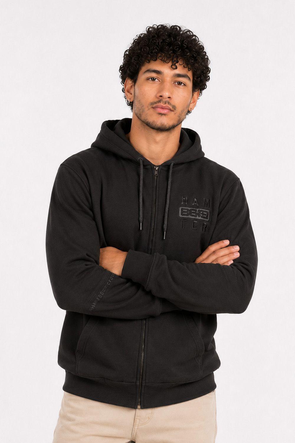 Plus Poleron Full Zipper Fleece Ouut Negro Gangster-0