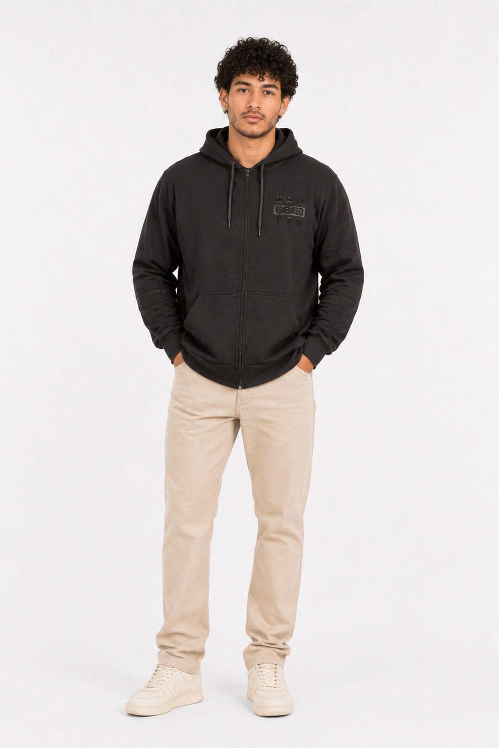 Plus Poleron Full Zipper Fleece Ouut Negro Gangster-2