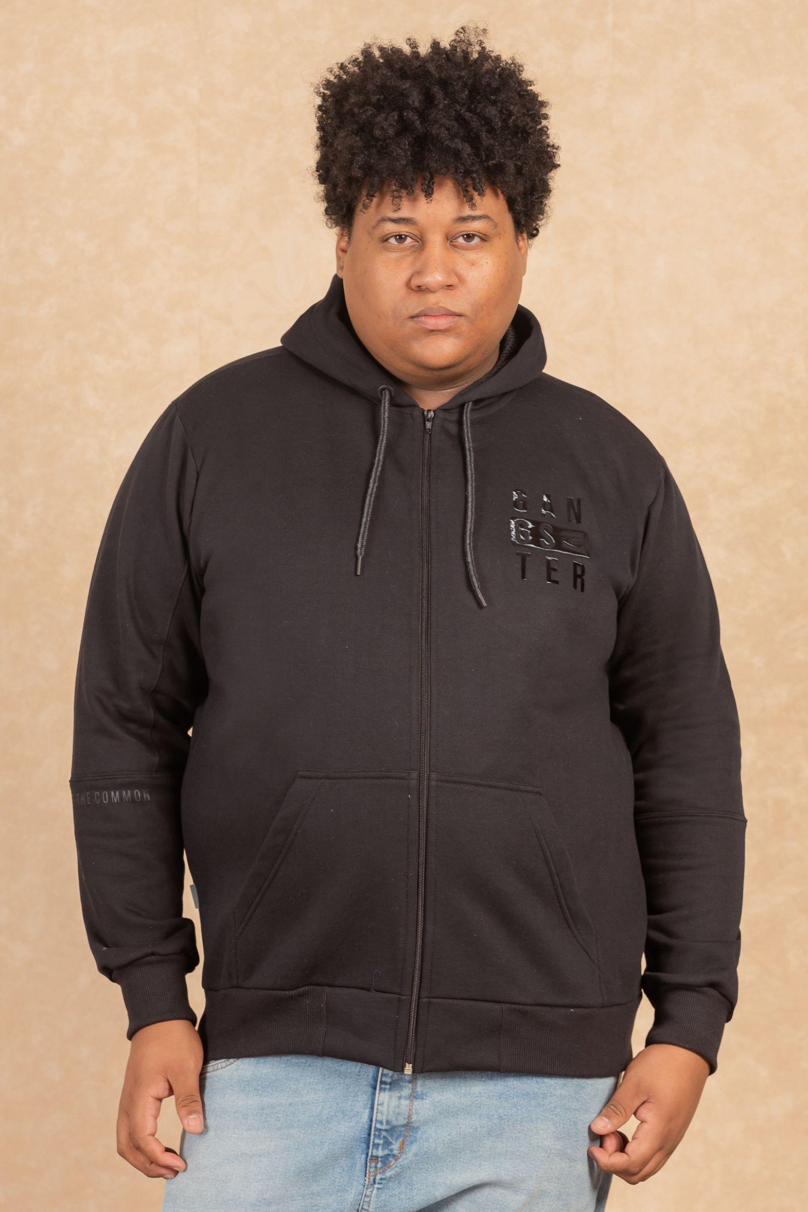 Plus Poleron Full Zipper Fleece Ouut Negro Gangster-4