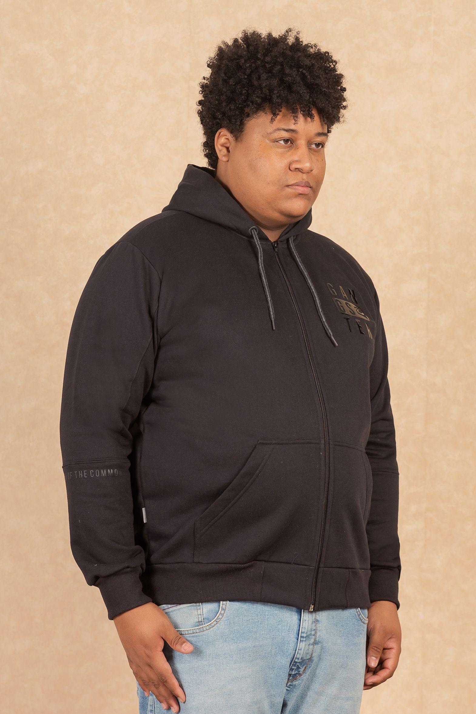 Plus Poleron Full Zipper Fleece Ouut Negro Gangster-5