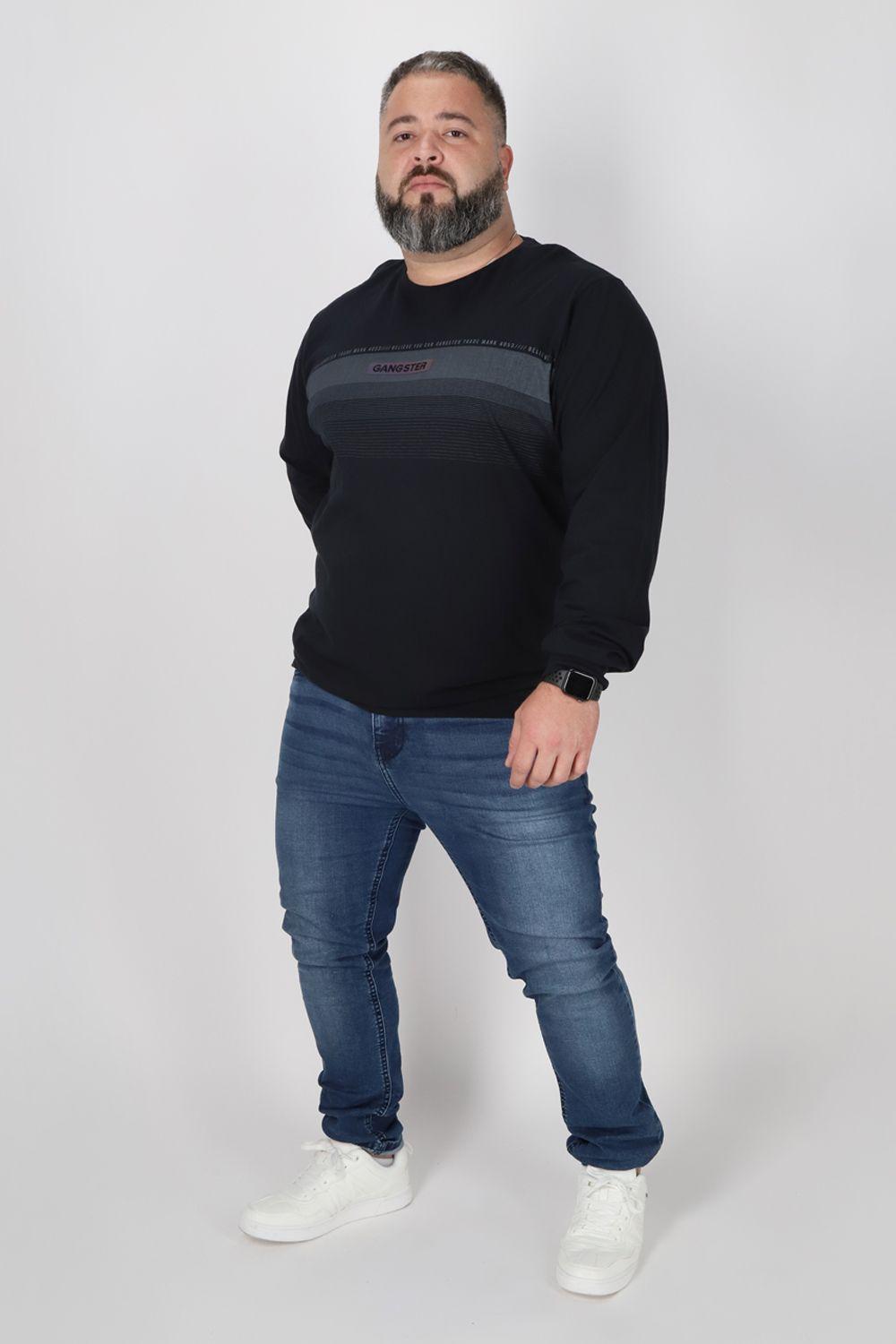 Plus Polera Manga Larga Link Negro Gangster-3