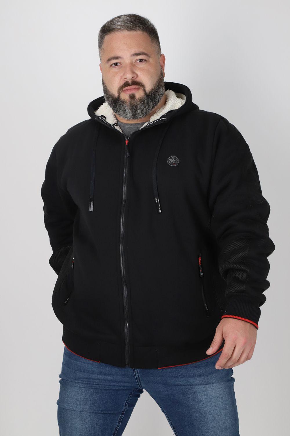 Plus Polerón Full Zipper Sherpa Tracker Negro Gangster-0