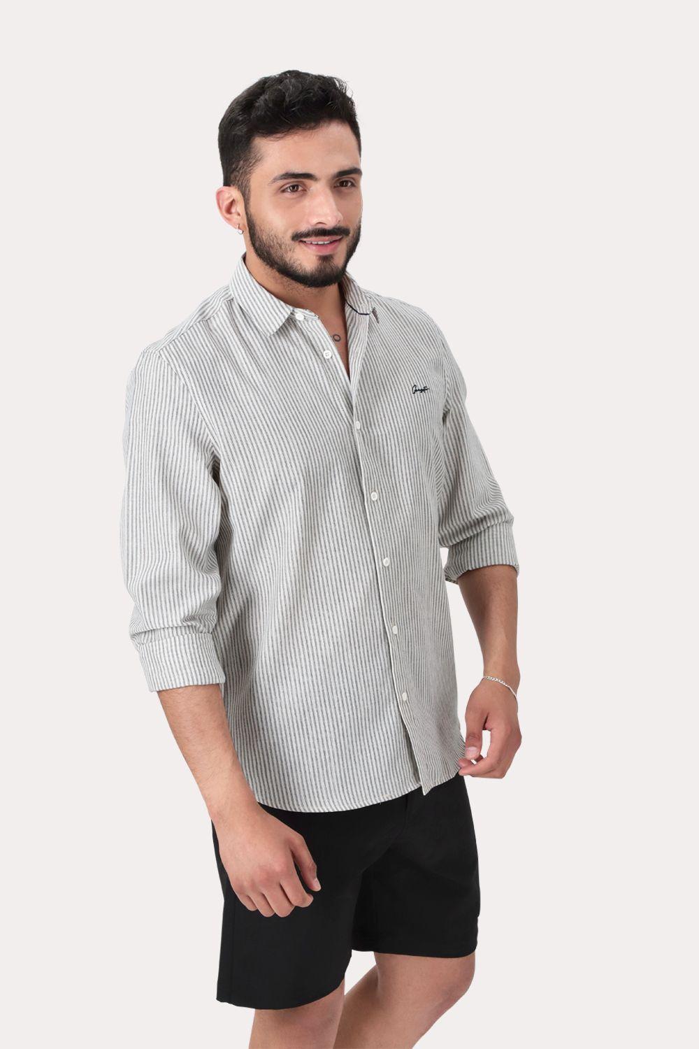 Camisa ML Fake Linho Araru Blanco Gangster-0