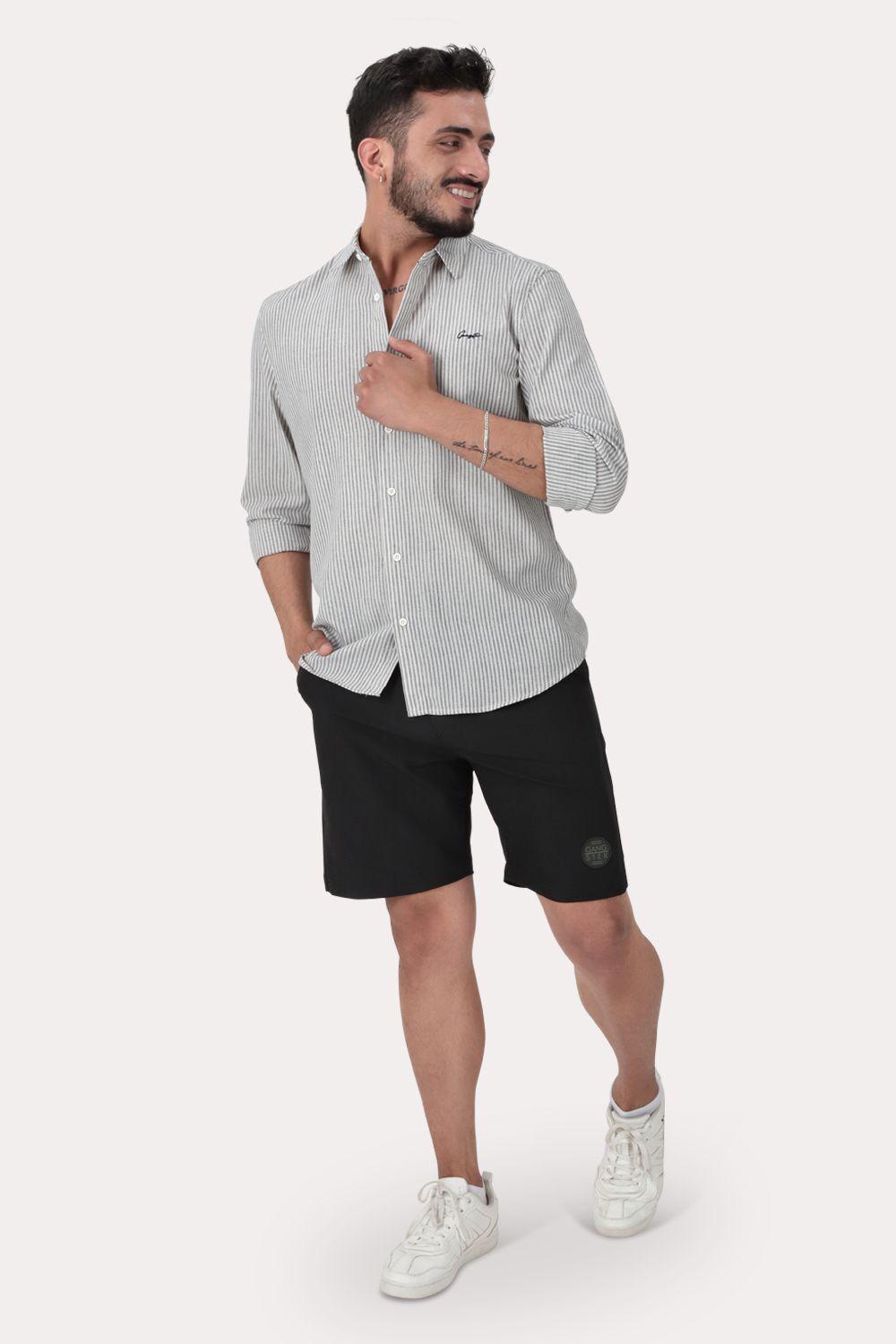 Camisa ML Fake Linho Araru Blanco Gangster-2