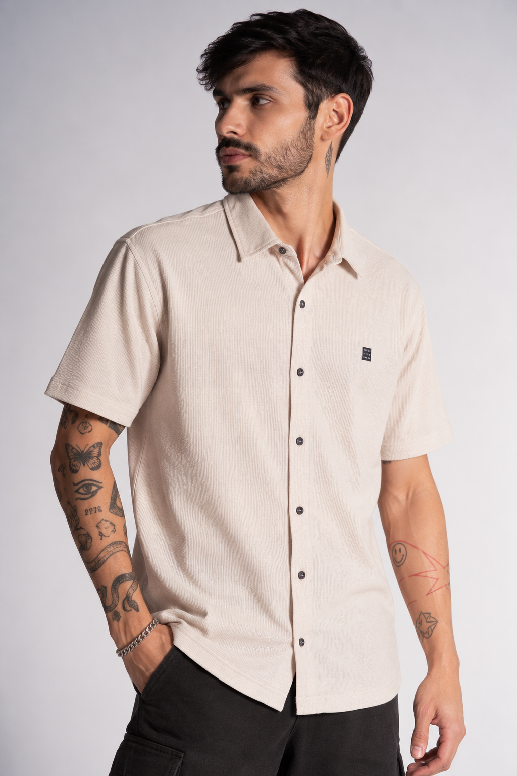 Plus Camisa Camisa Textura Berri Beige-0