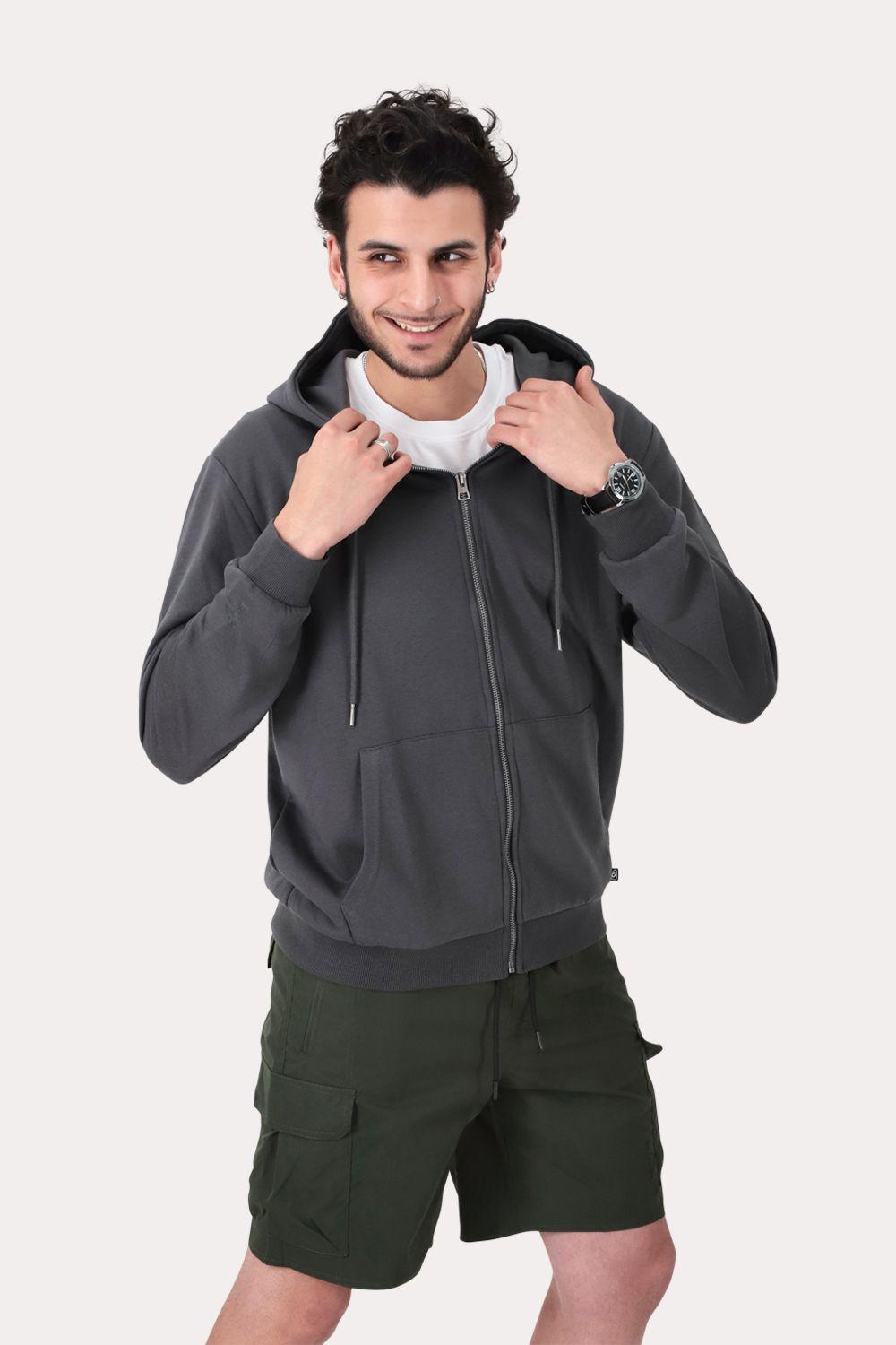 Poleron Full Zipper Fleece Loop Gris-0
