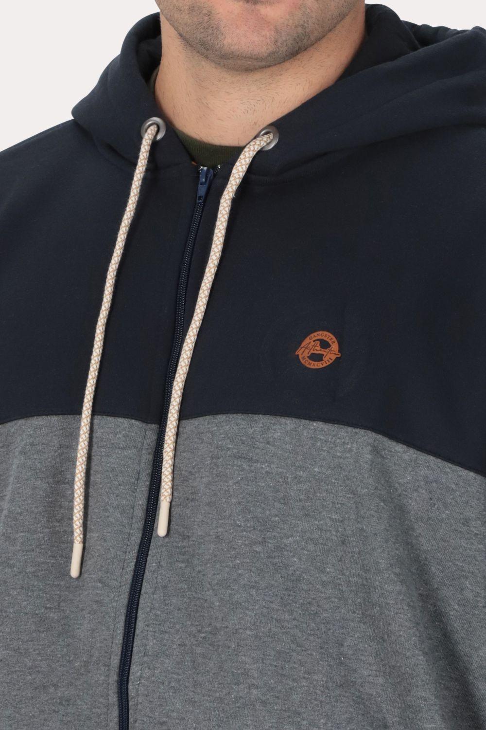 Plus Poleron Full Zipper Fleece Panel Azul Marino Gangster-2