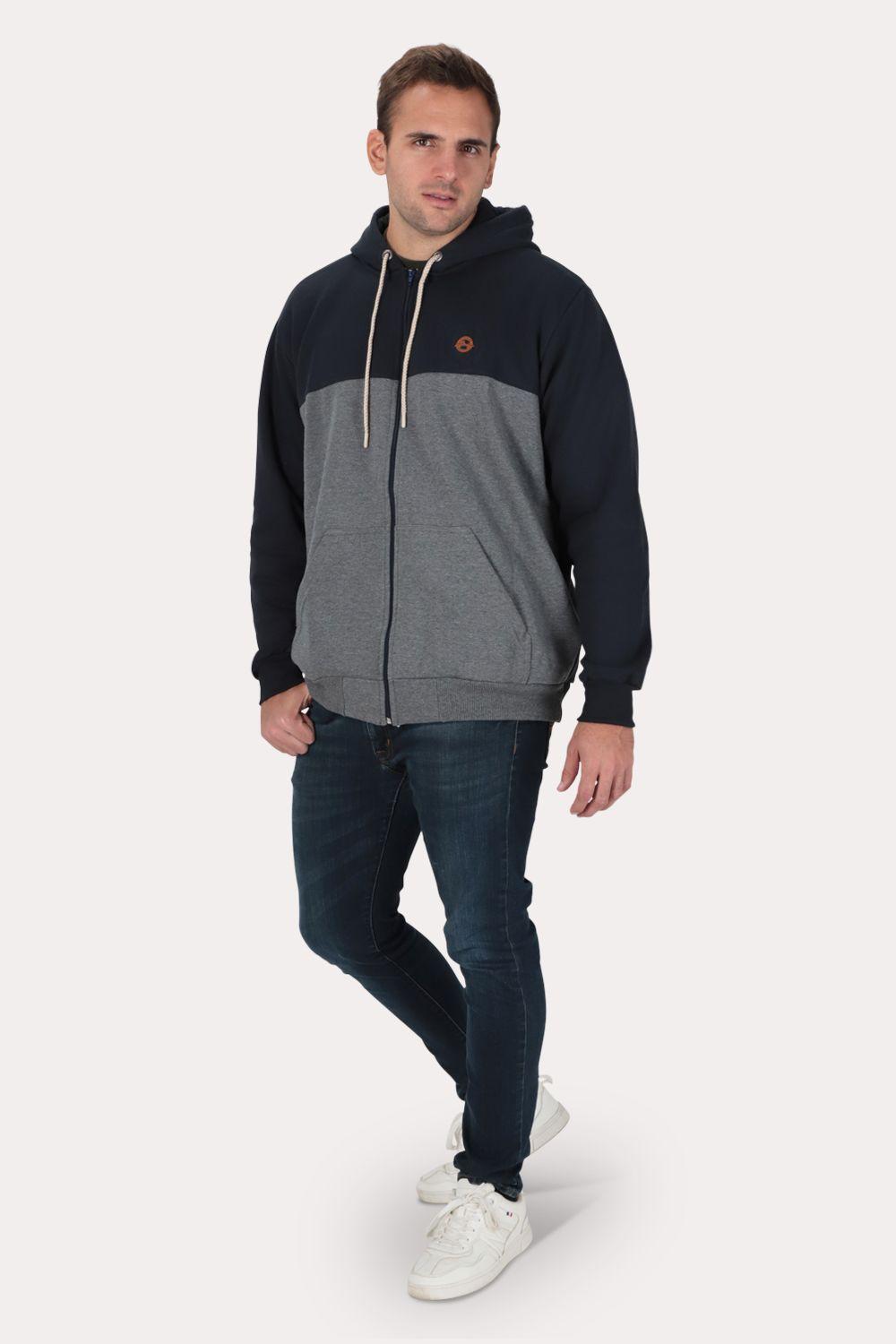 Plus Poleron Full Zipper Fleece Panel Azul Marino Gangster-4