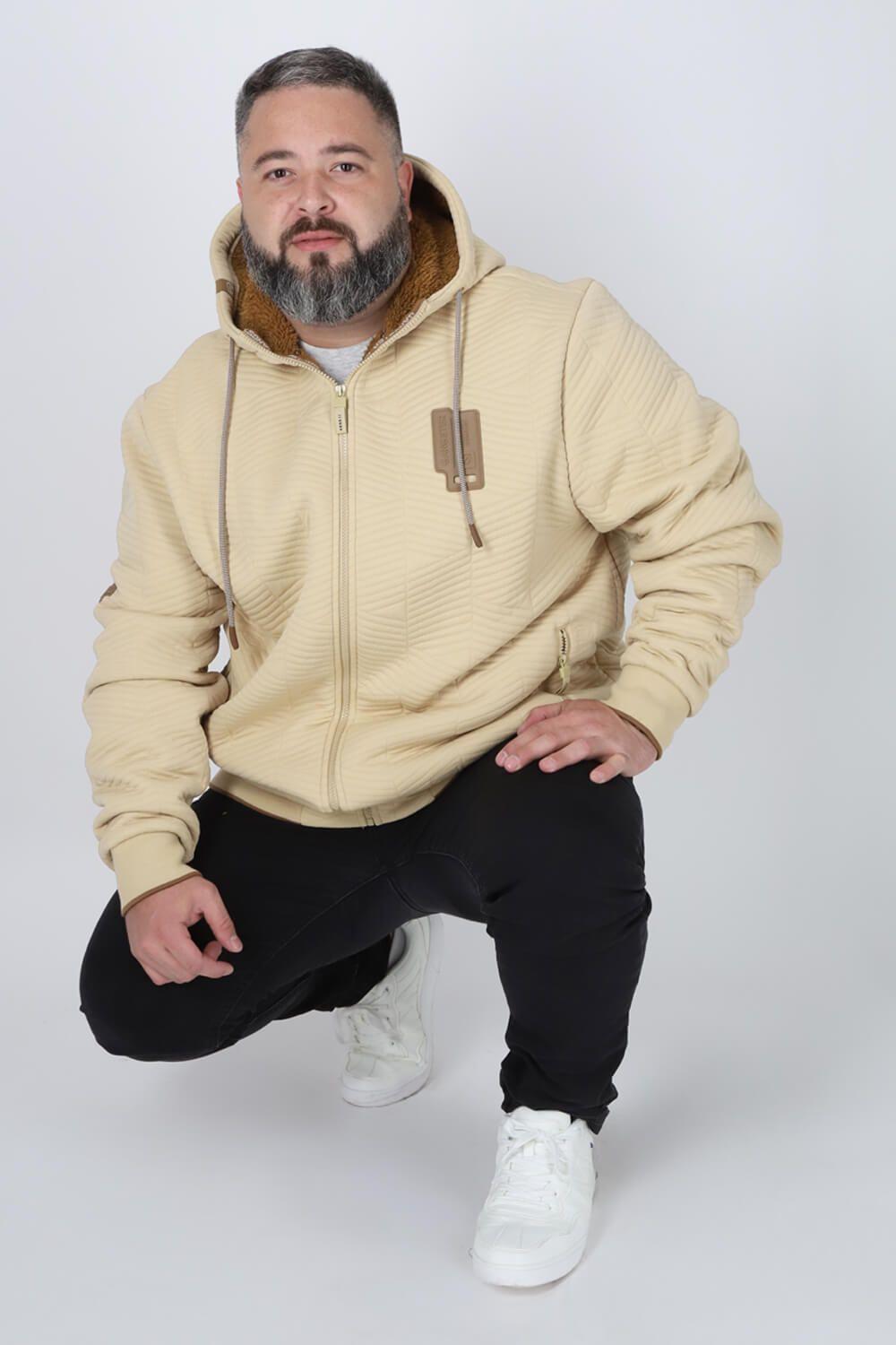 Plus Poleron Full Zipper Jacquard Sherpa Nebula Beige Gangster-3