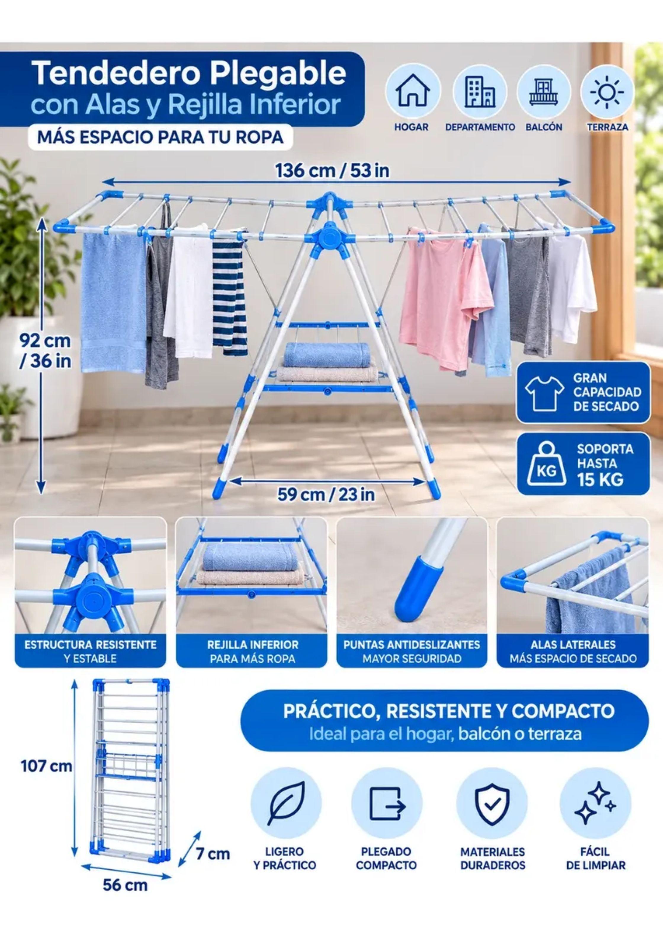 Tendedero De Ropa Plegable Con Alas Y Rejilla Interior-1