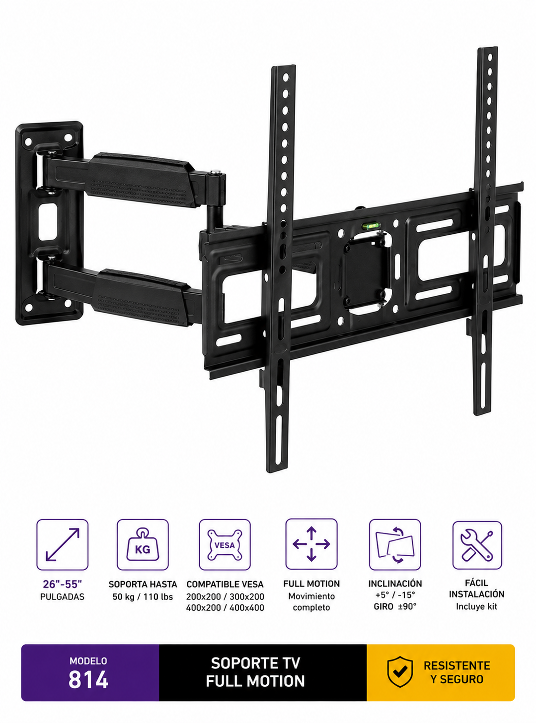 Soporte Tv Muro Full Motion 26 A 55 Pulgadas Articulado-0