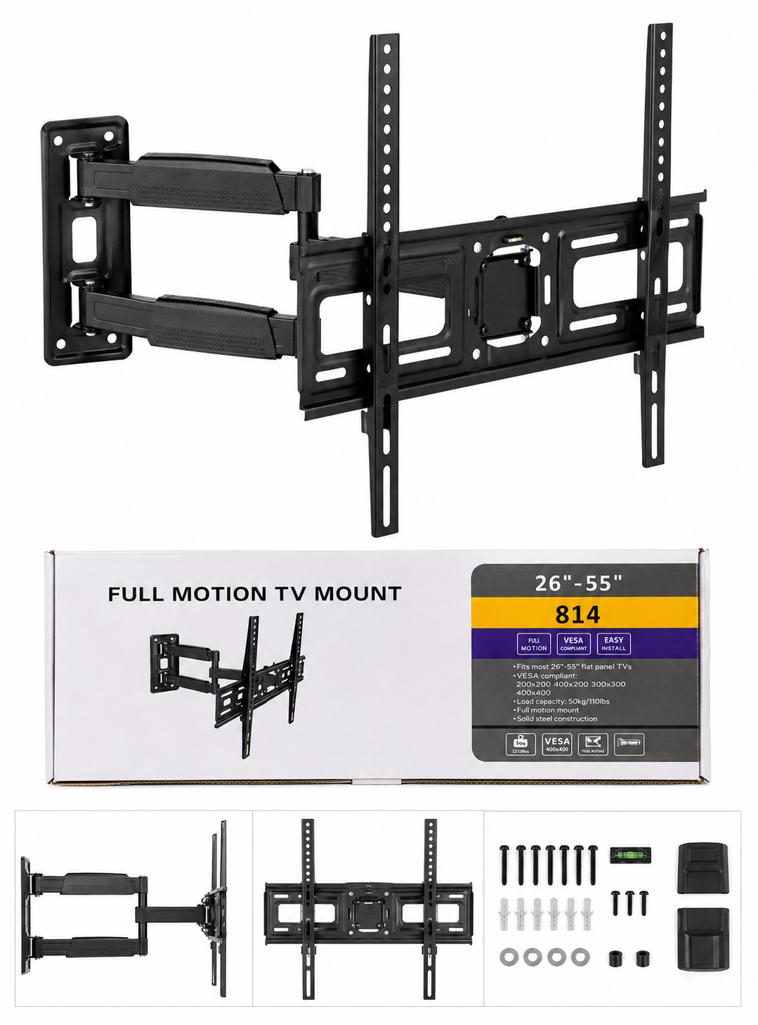 Soporte Tv Muro Full Motion 26 A 55 Pulgadas Articulado-2