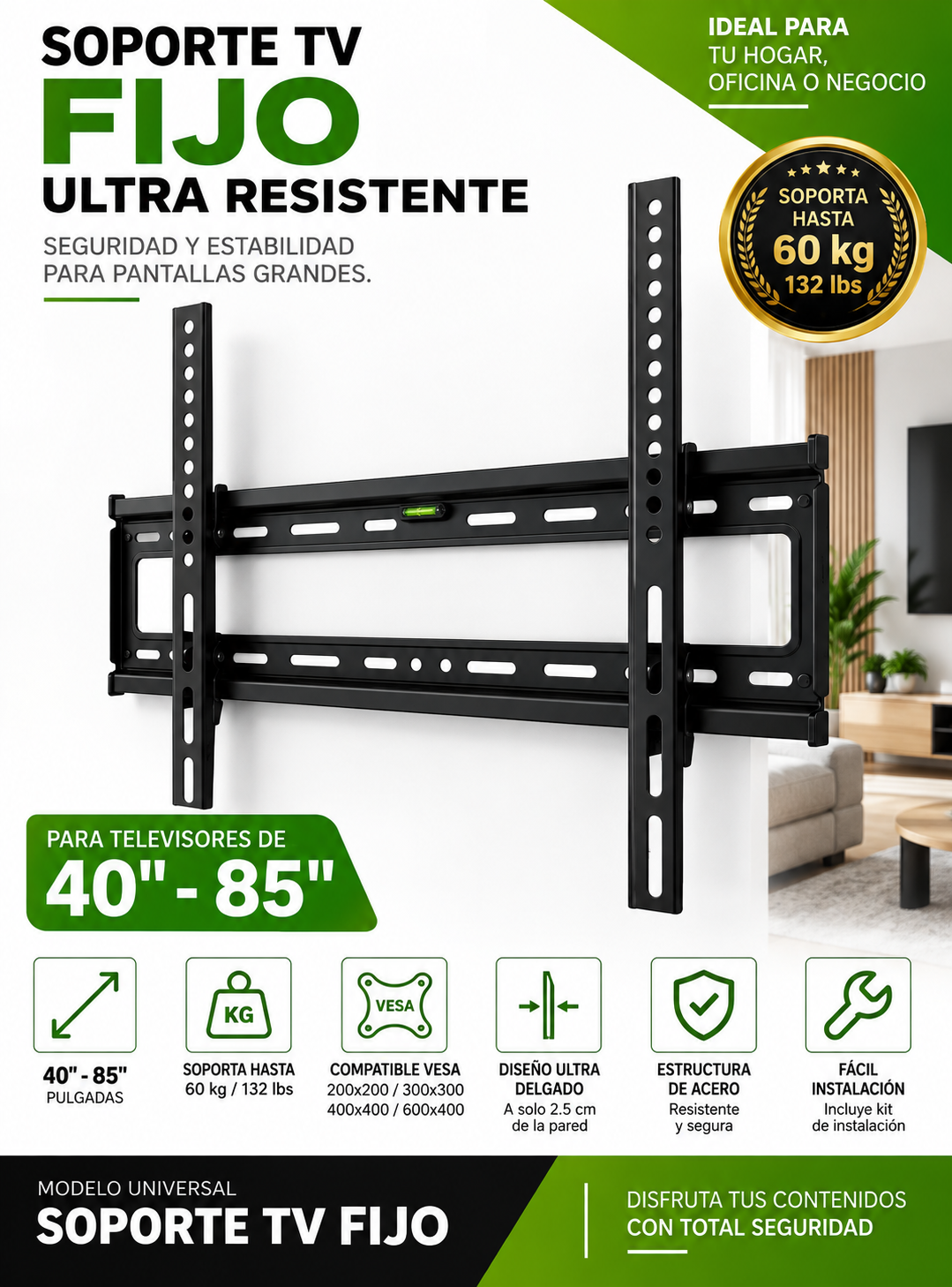 Soporte Tv Fijo De Pared Universal 40 A 85 Pulgadas-0
