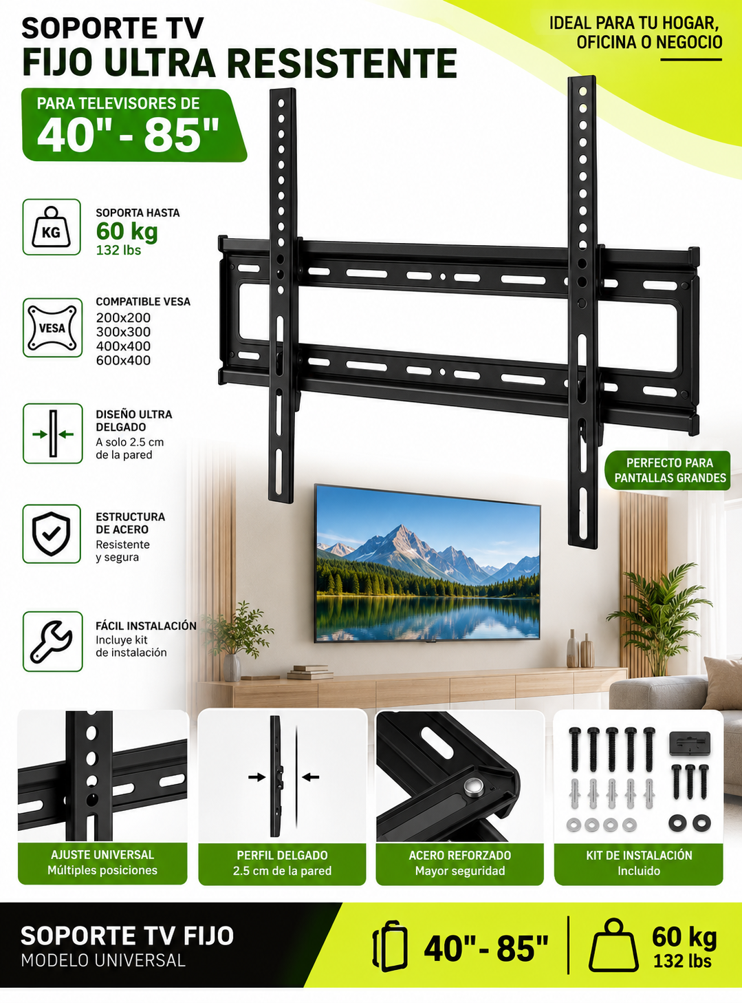 Soporte Tv Fijo De Pared Universal 40 A 85 Pulgadas-1
