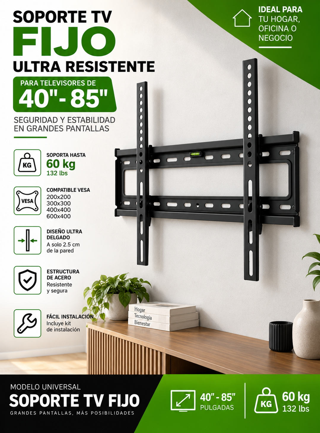 Soporte Tv Fijo De Pared Universal 40 A 85 Pulgadas-2