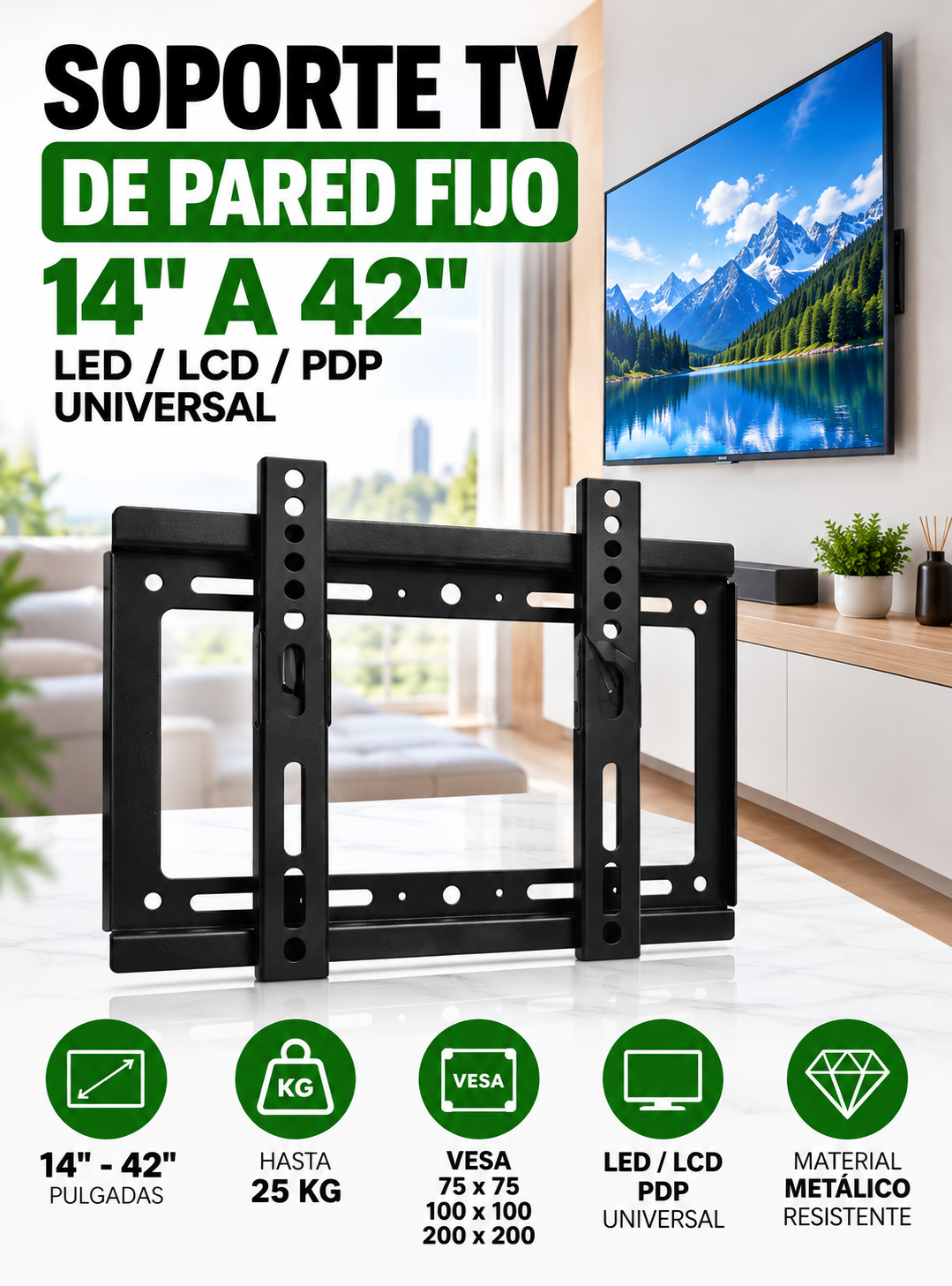 Soporte Tv Pared Fijo 14 A 42 Pulgadas Led Lcd Universal-4