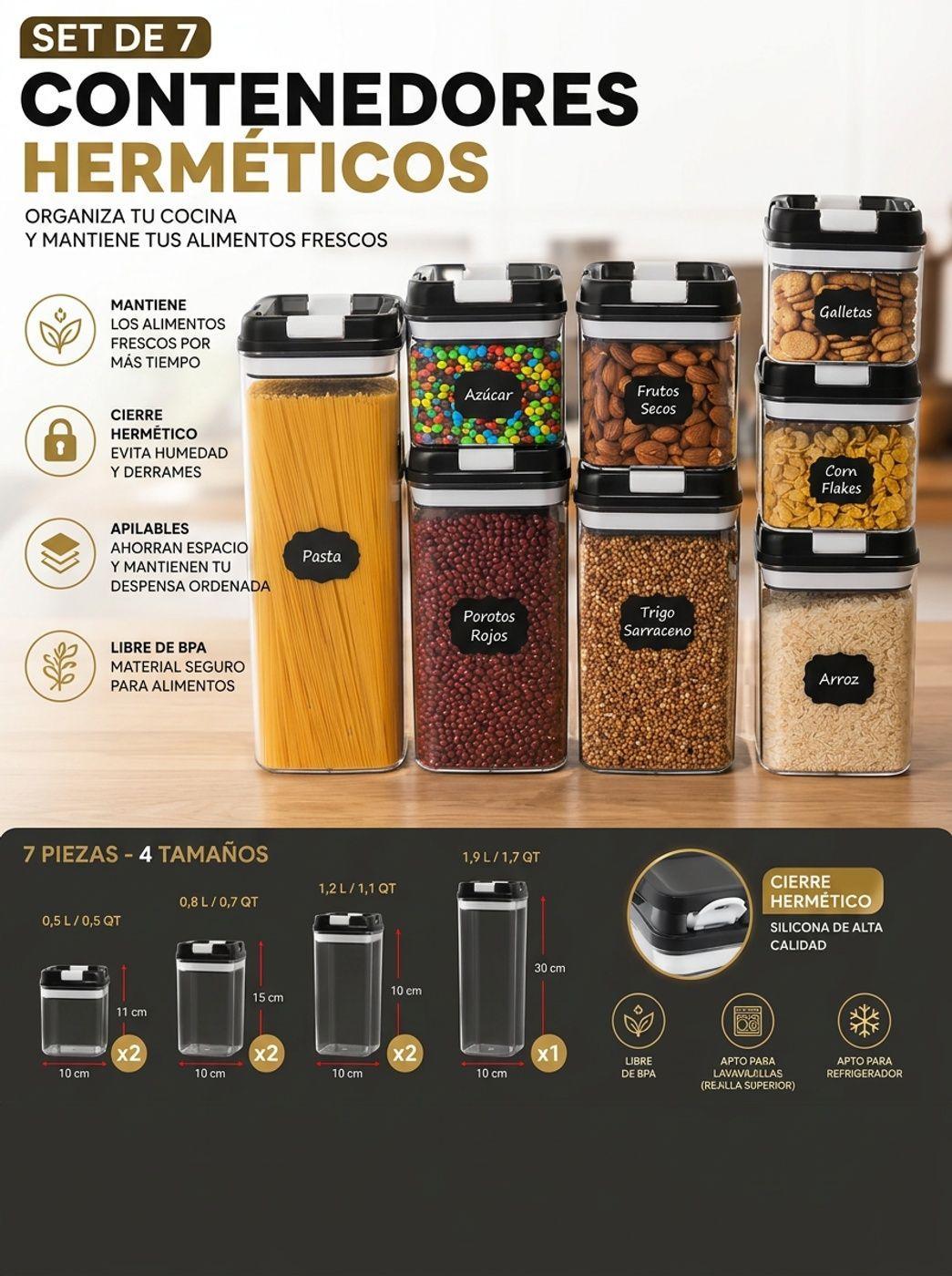 Set 7 Contenedores Herm ticos Alimentos Cocina Despensa-0