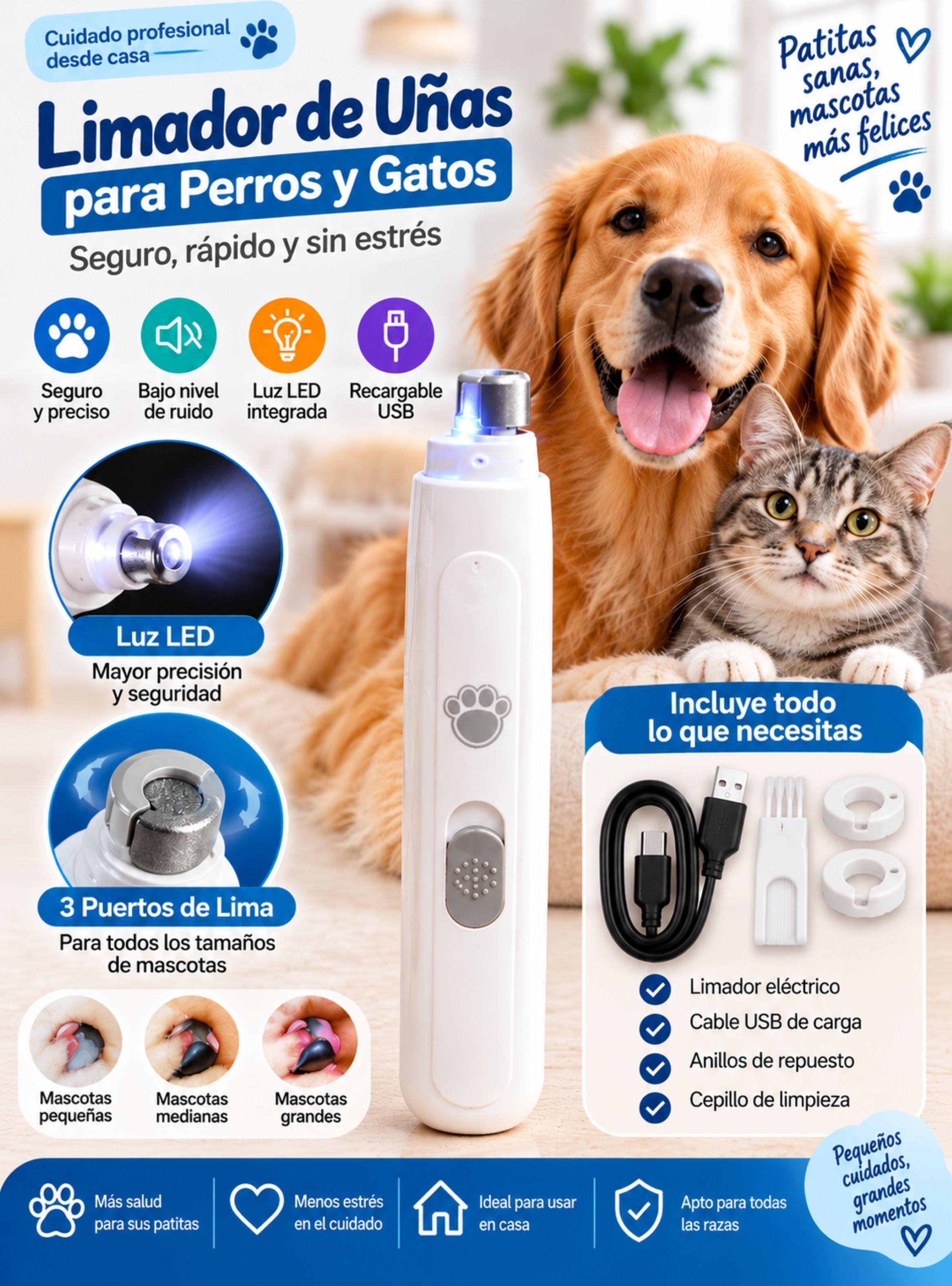 Limador El ctrico de U as para Perros y Gatos Recargable USB con Luz LED-0