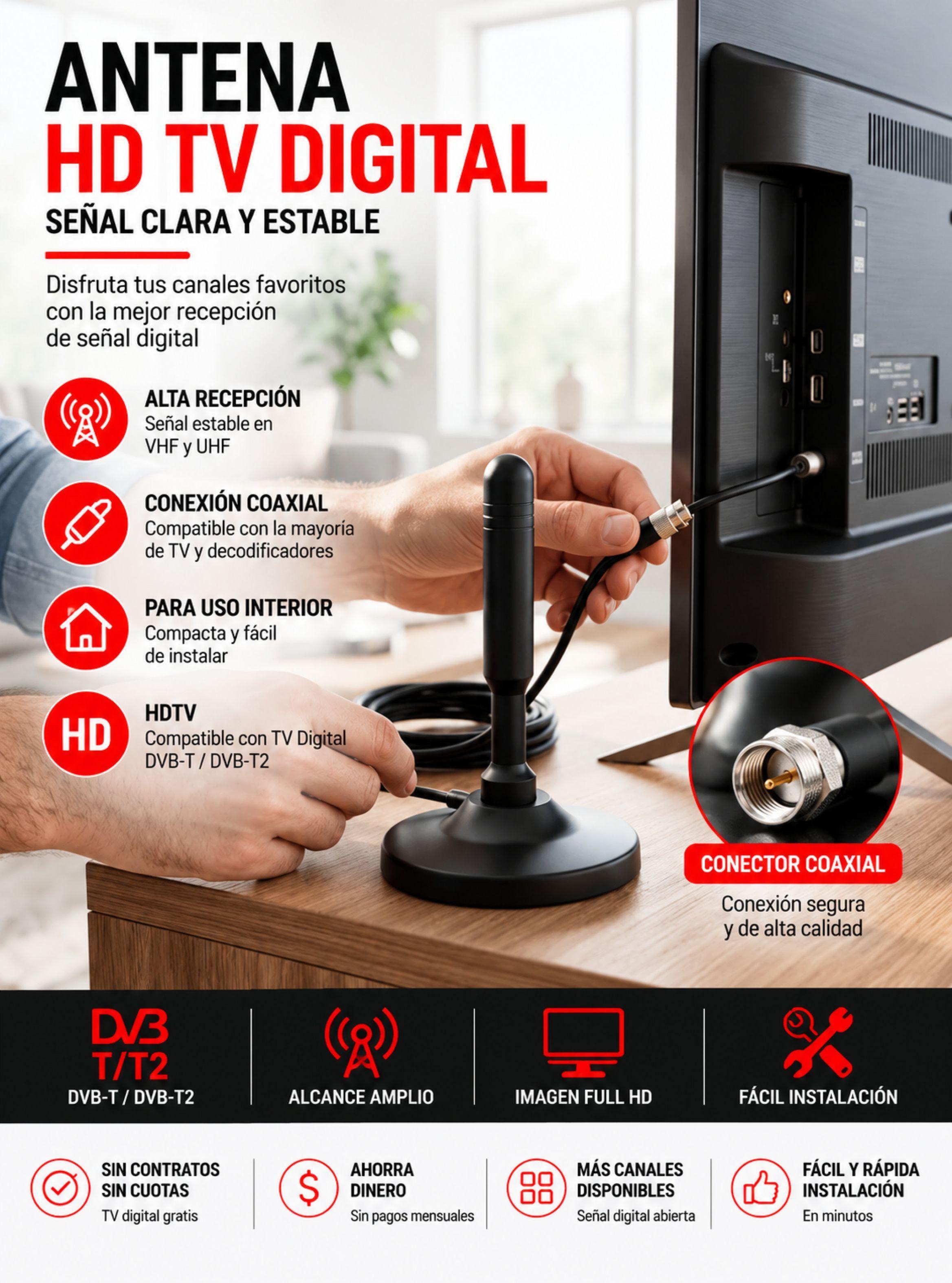 Antena Tv Digital Hd Vhf Uhf Dvb t t2 Con Cable Coaxial-3