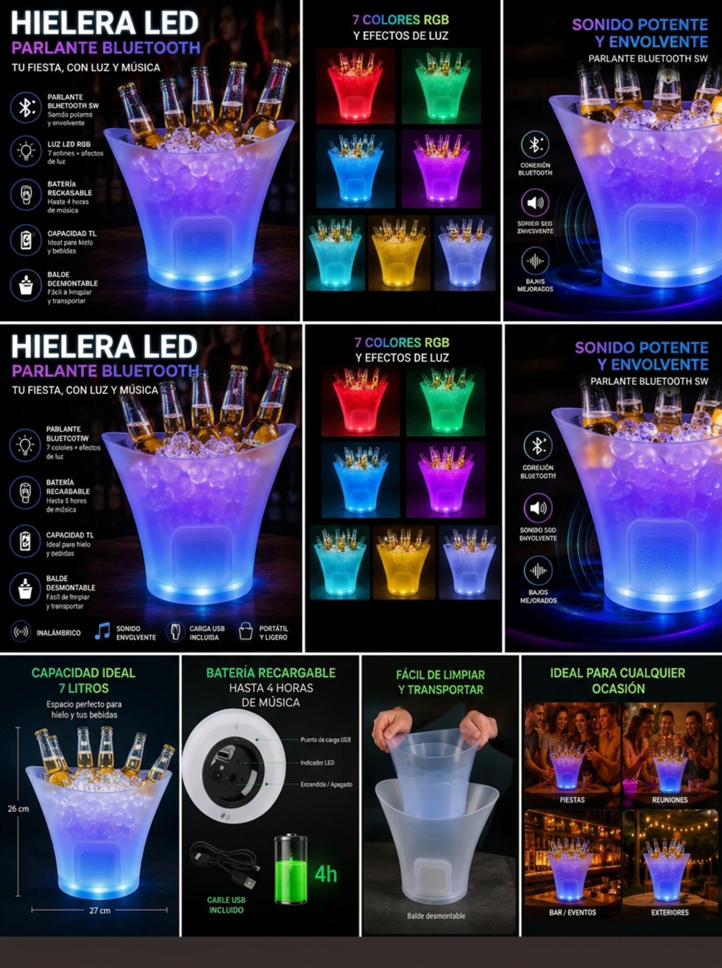 Hielera Parlante Bluetooth 7l Led Rgb Recargable Fiestas-3