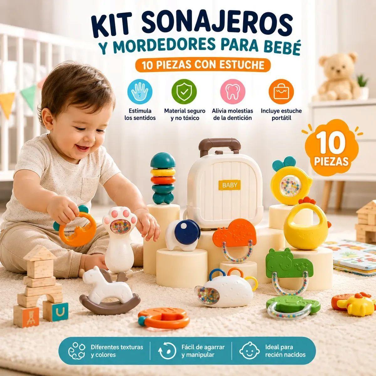 Sonajeros Y Mordedor De 10 Piezas Con Estuche Para Bebe-4