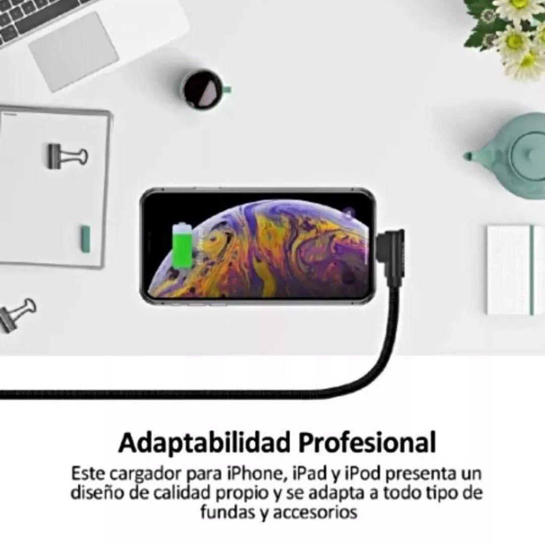 Cables Carga y Datos USB A Lightning 2 4A L 90 Negro trenzado 1M-2