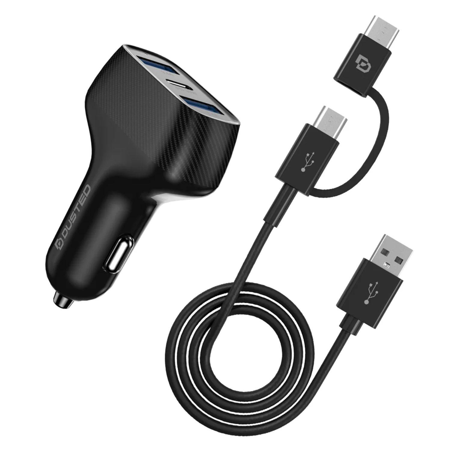 Cargador De Auto Triple 50W con cable 2en1 Dusted Negro-3