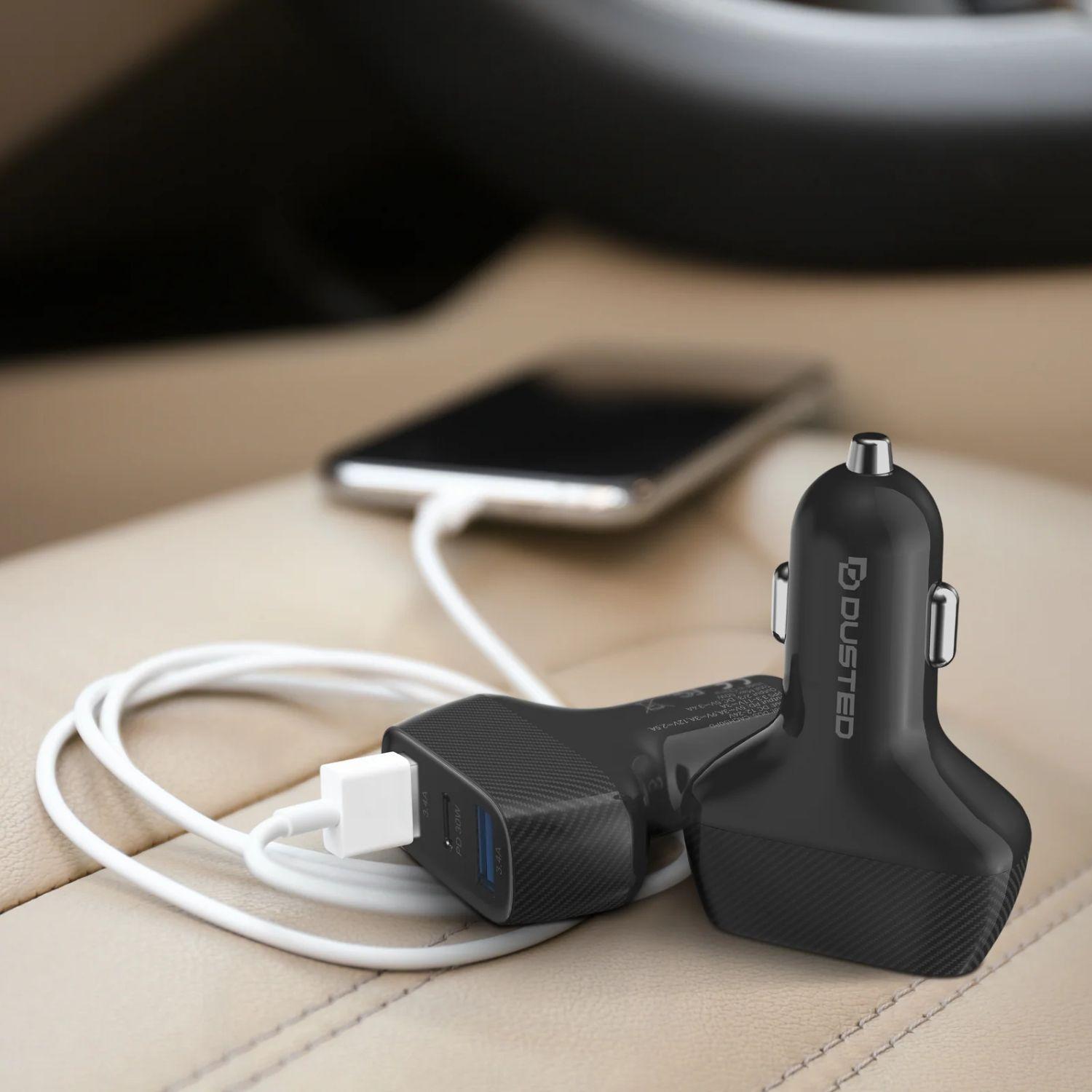 Cargador De Auto Triple 50W con cable 2en1 Dusted Negro-4