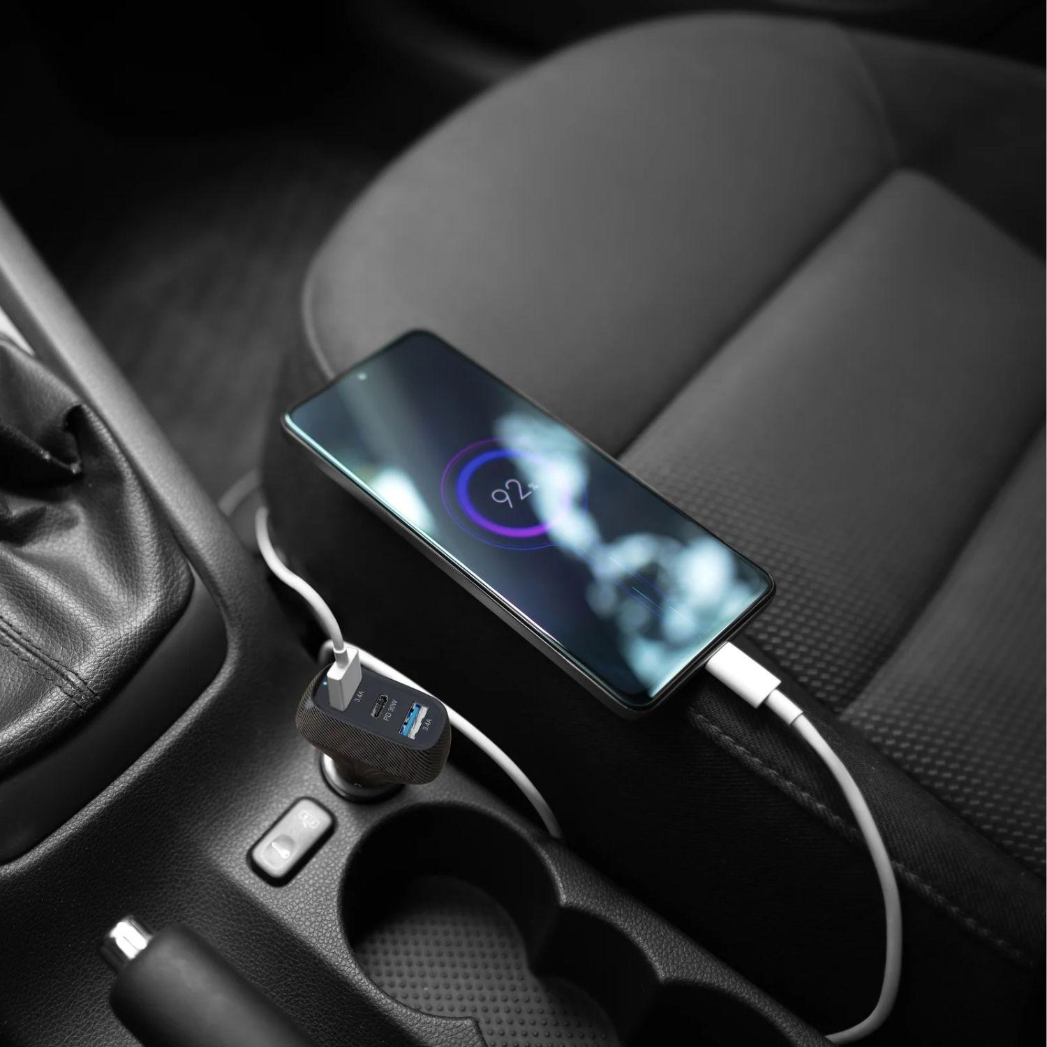 Cargador De Auto Triple 50W con cable 2en1 Dusted Negro-5