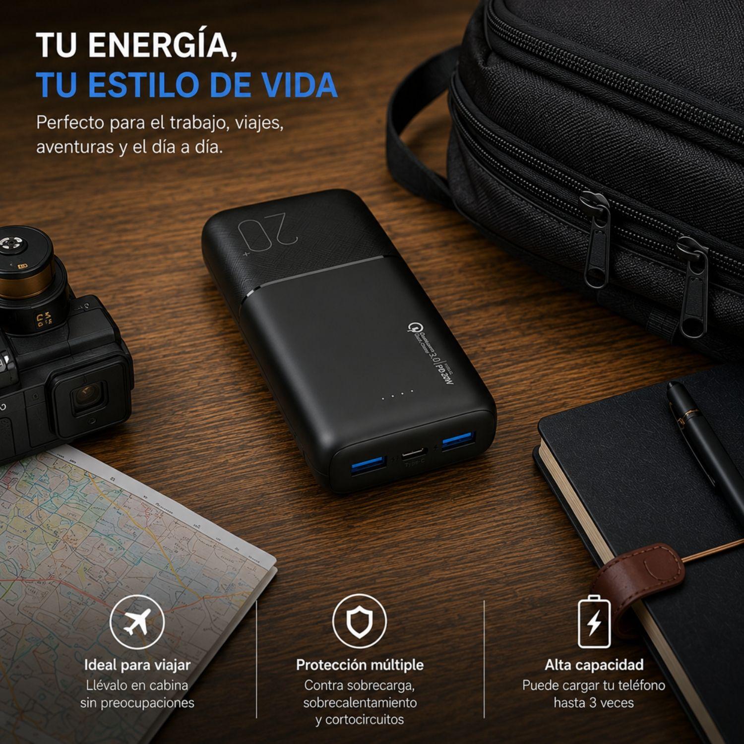 Bateria externa de Carga Rápida 20W 20.000 mAh Dusted Negra-4