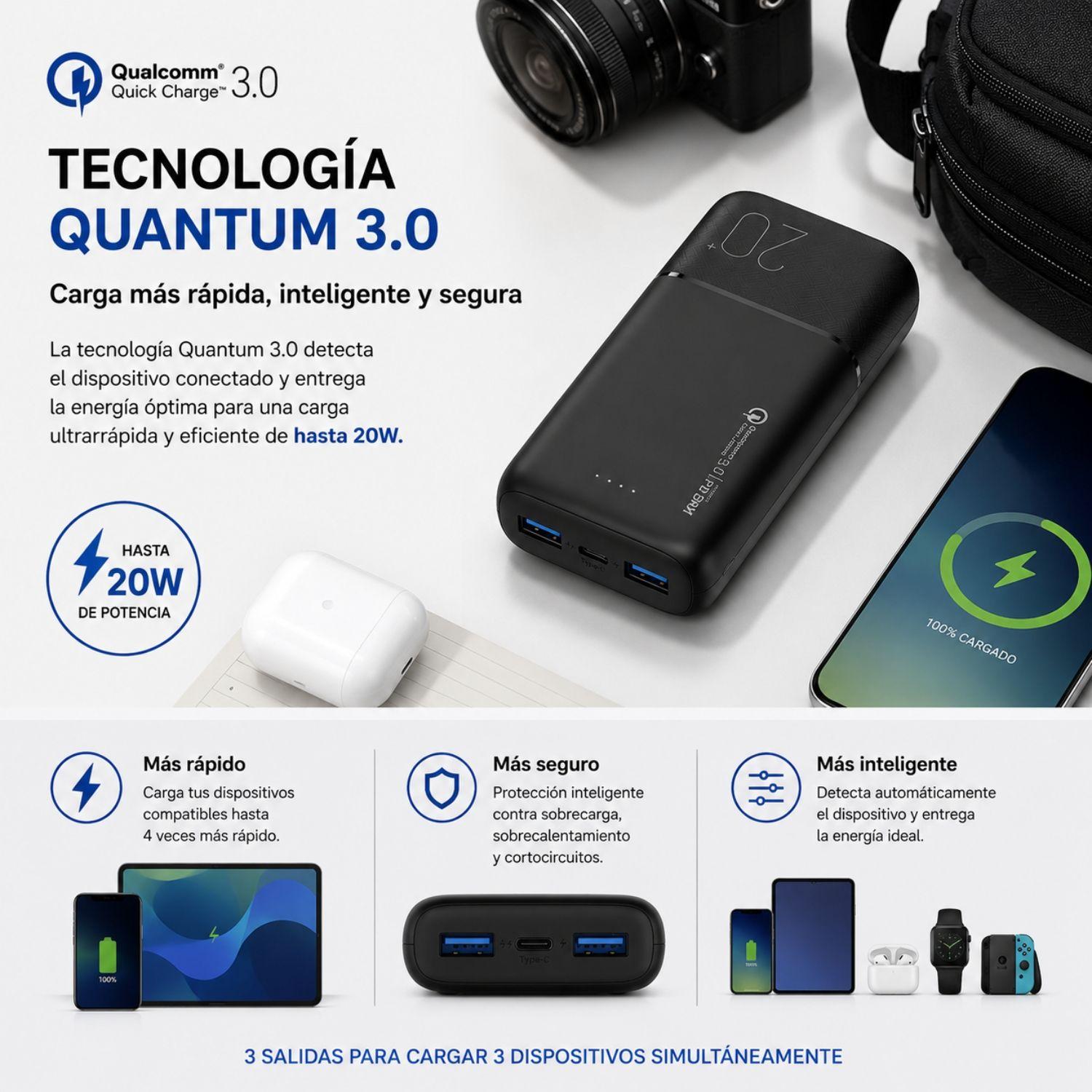 Bateria externa de Carga Rápida 20W 20.000 mAh Dusted Negra-7