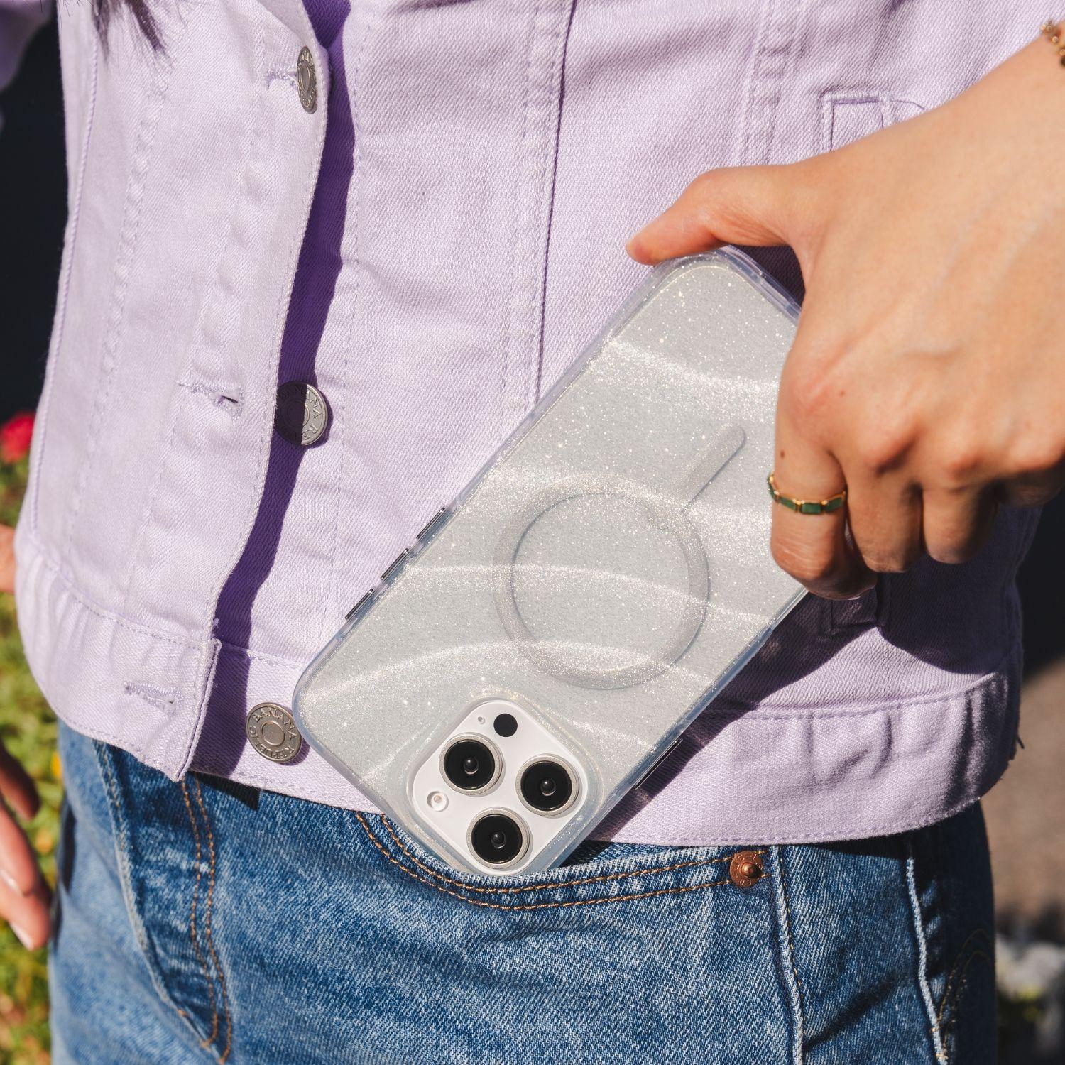 Funda Milan Snap Magsafe iPhone 16 Pro Zagg Blanco glitter-7