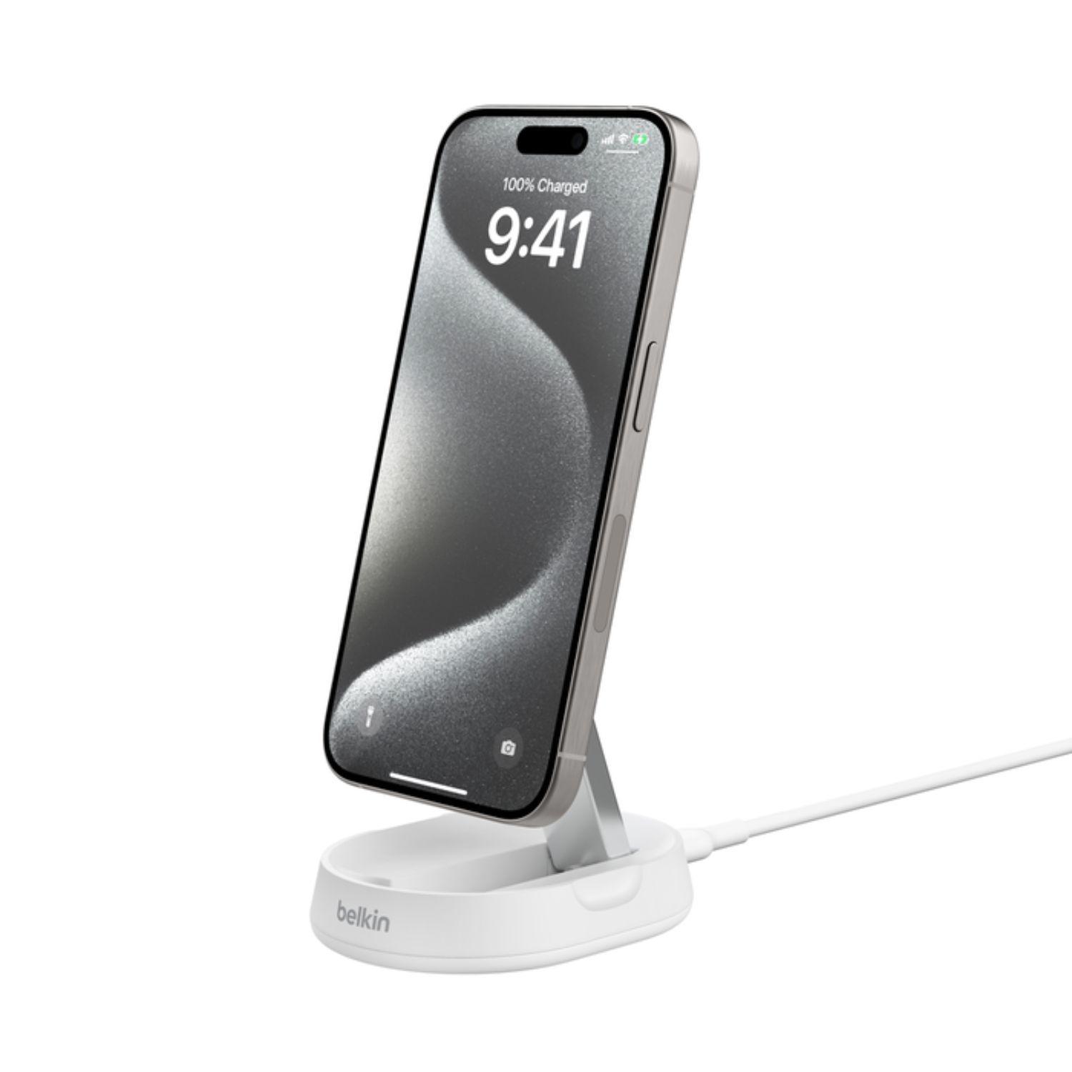 Base de carga 2 en 1 inalámbrica plegable Qi2 15 W Blanca-2