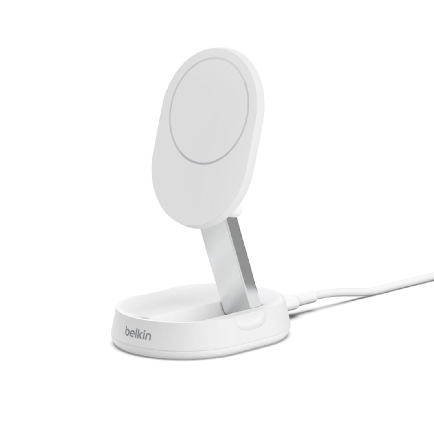Base de carga 2 en 1 inalámbrica plegable Qi2 15 W Blanca-4