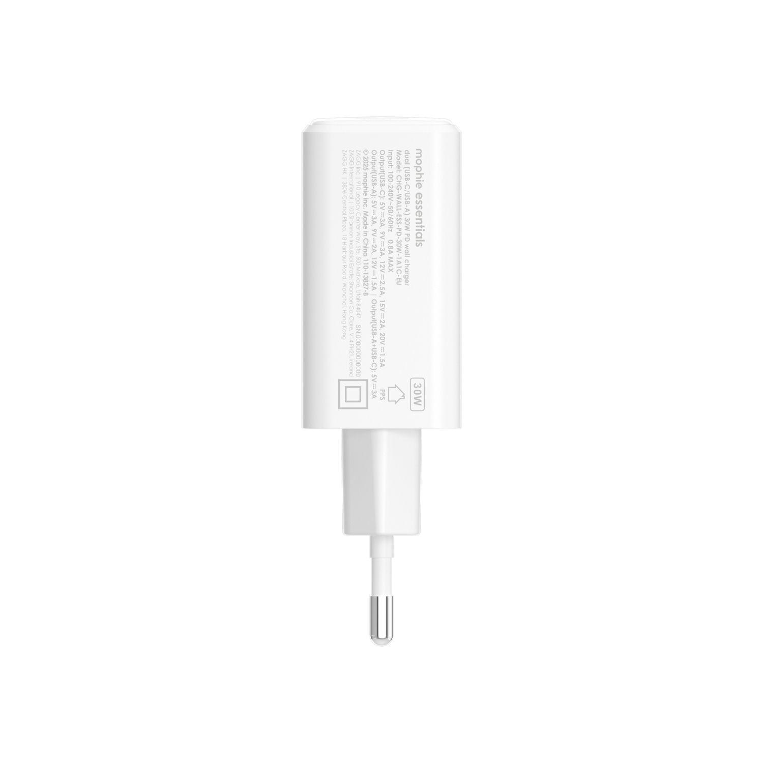Cargador de Pared mophie essentials de 30W PD USB-C y USB-A-2